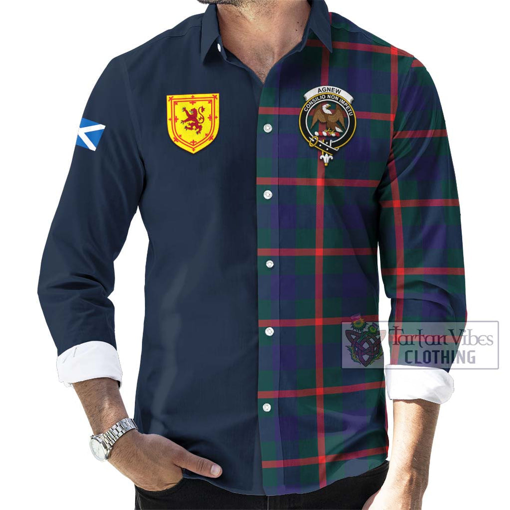 Tartan Vibes Clothing Agnew Modern Tartan Long Sleeve Button Shirt with Scottish Lion Royal Arm Half Style