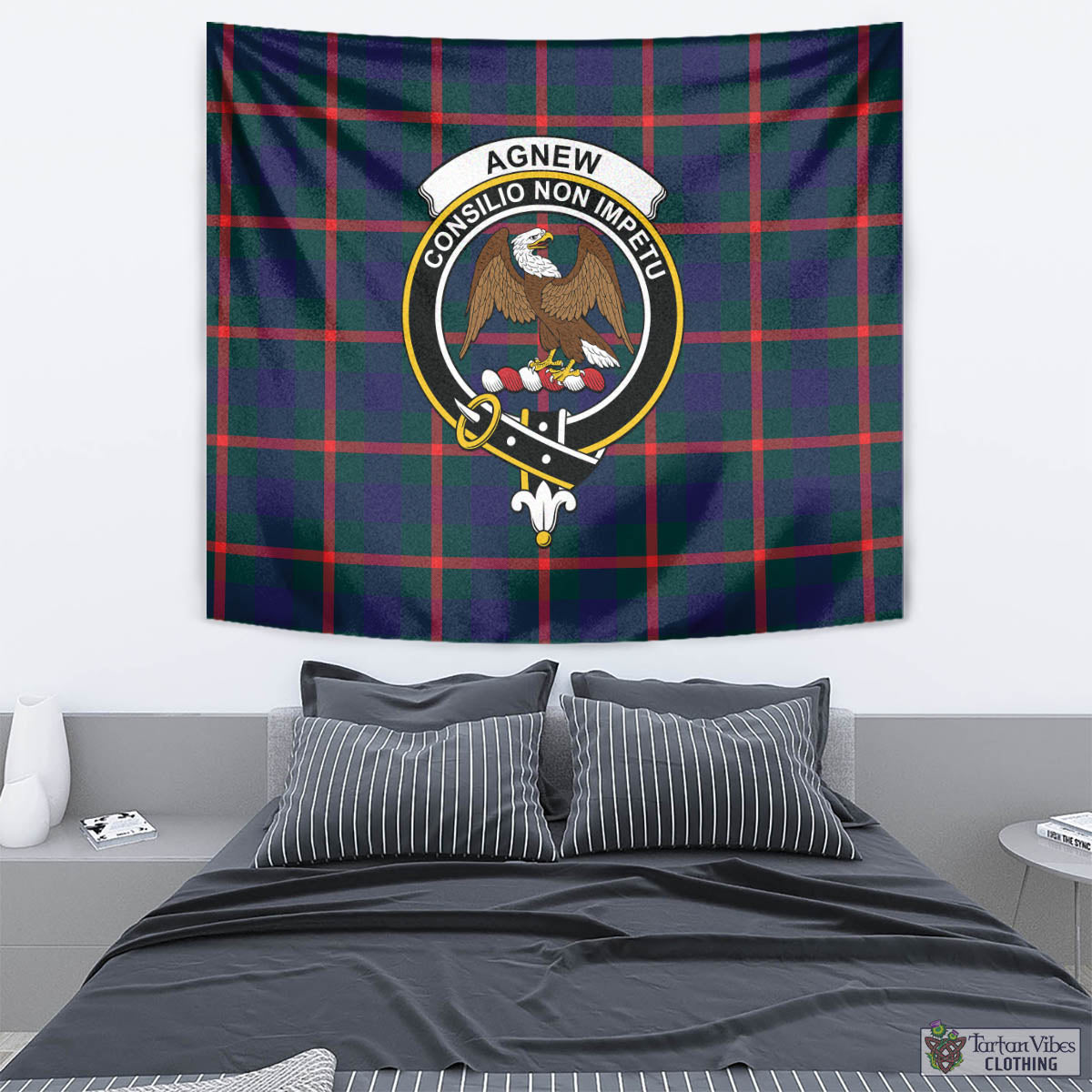 Tartan Vibes Clothing Agnew Modern Tartan Tapestry Wall Hanging and Home Decor for Room with Family Crest