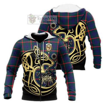 Agnew Tartan Knitted Hoodie with Family Crest Celtic Wolf Style Unisex Knitted Zip Hoodie - Tartan Vibes Clothing