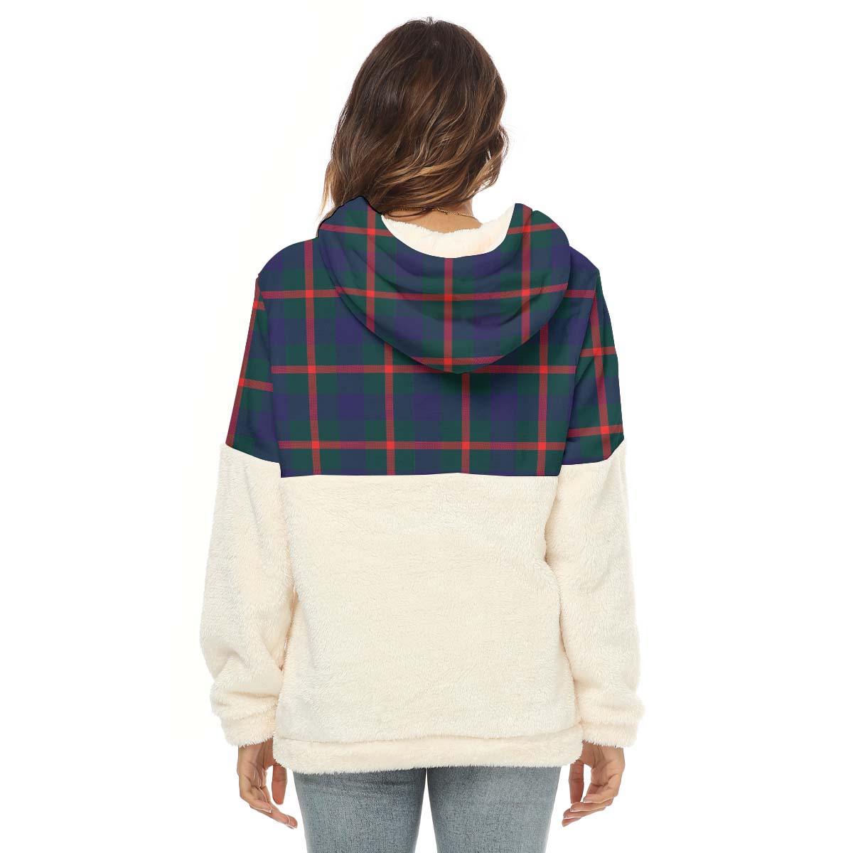 Agnew Tartan Women's Borg Fleece Hoodie With Half Zip with Family Crest - Tartan Vibes Clothing