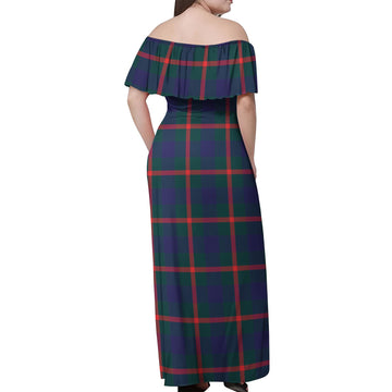 Agnew Modern Tartan Off Shoulder Long Dress - Tartanvibesclothing