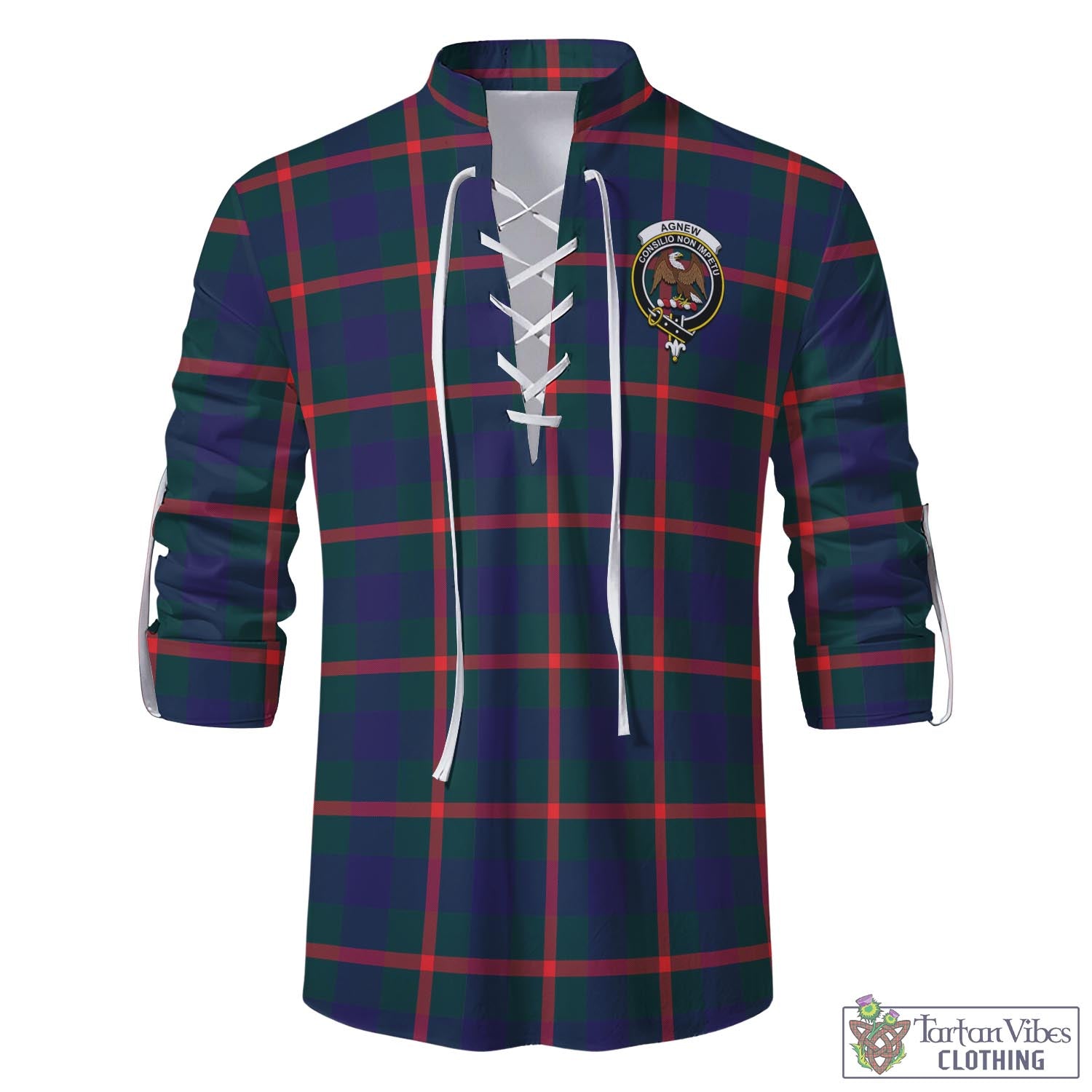 Tartan Vibes Clothing Agnew Modern Tartan Men's Scottish Traditional Jacobite Ghillie Kilt Shirt with Family Crest