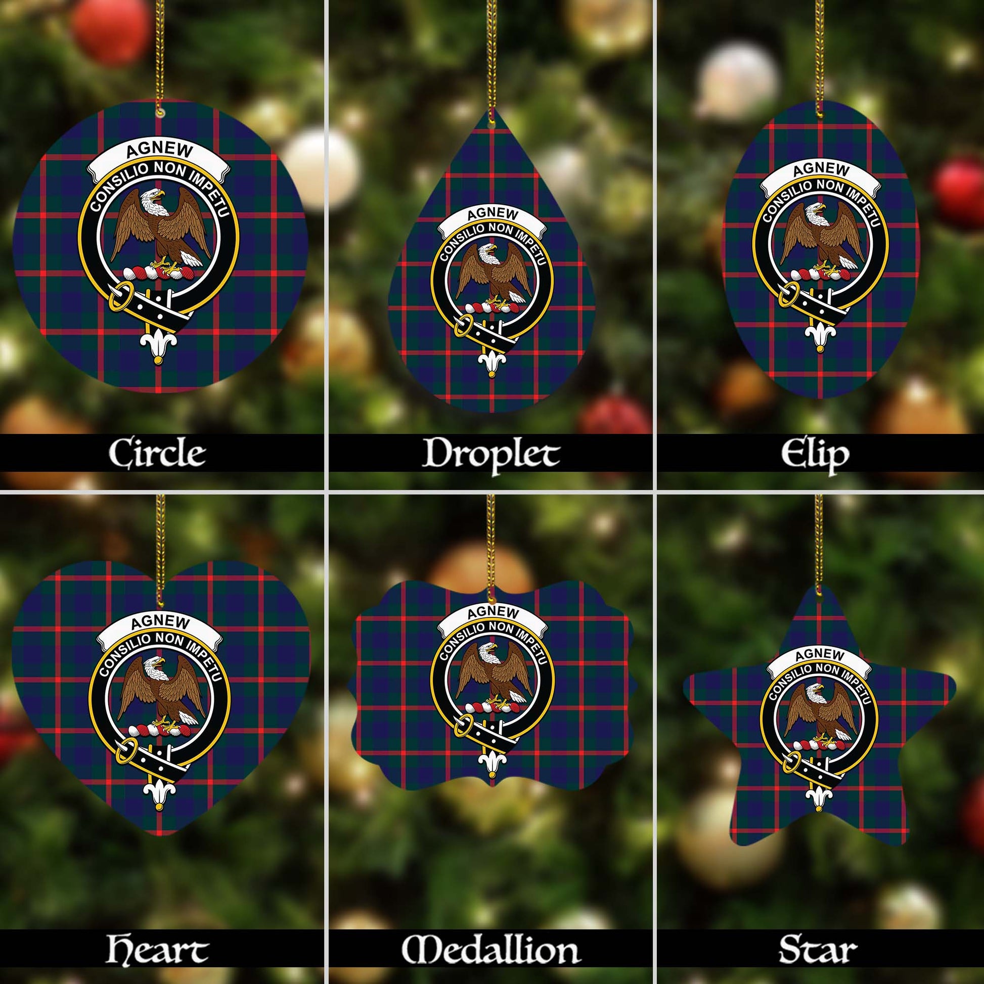 Agnew Modern Tartan Christmas Ornaments with Family Crest - Tartanvibesclothing