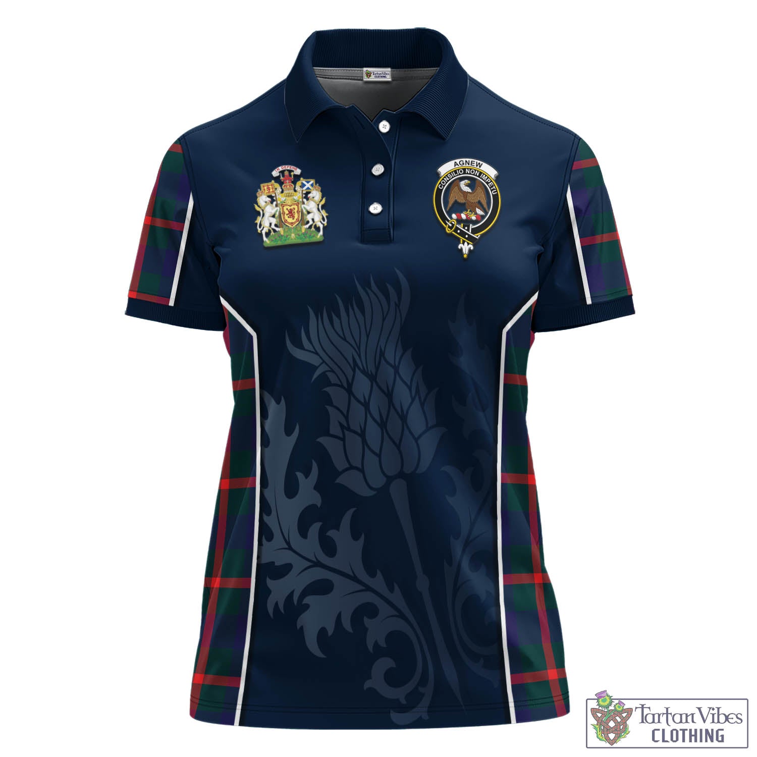 Tartan Vibes Clothing Agnew Modern Tartan Women's Polo Shirt with Family Crest and Scottish Thistle Vibes Sport Style