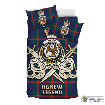 Agnew Modern Tartan Bedding Set with Clan Crest and the Golden Sword of Courageous Legacy