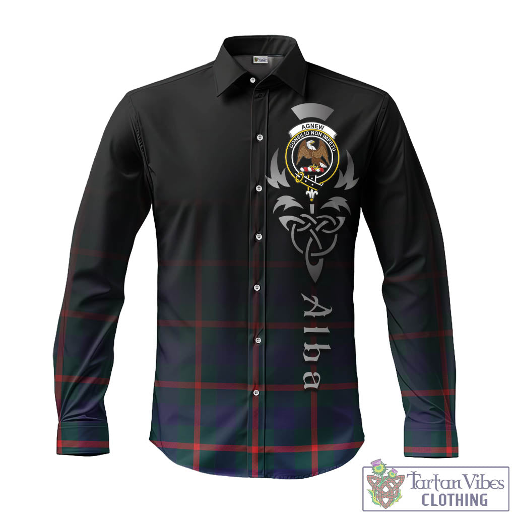 Tartan Vibes Clothing Agnew Modern Tartan Long Sleeve Button Up Featuring Alba Gu Brath Family Crest Celtic Inspired