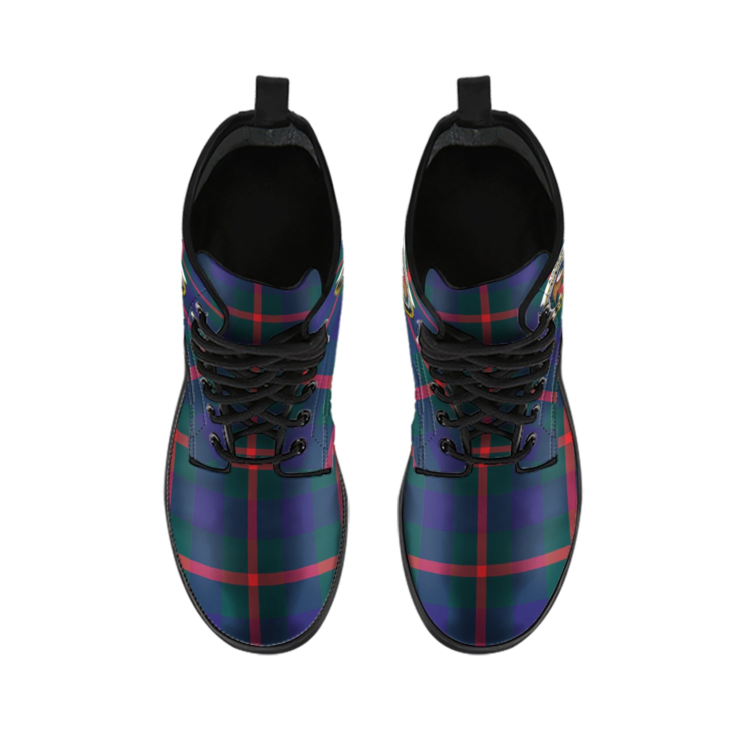 Agnew Modern Tartan Leather Boots with Family Crest - Tartanvibesclothing