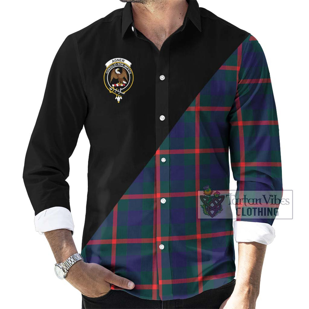 Agnew Tartan Long Sleeve Button Shirt with Family Crest and Military Logo Style - Tartanvibesclothing Shop