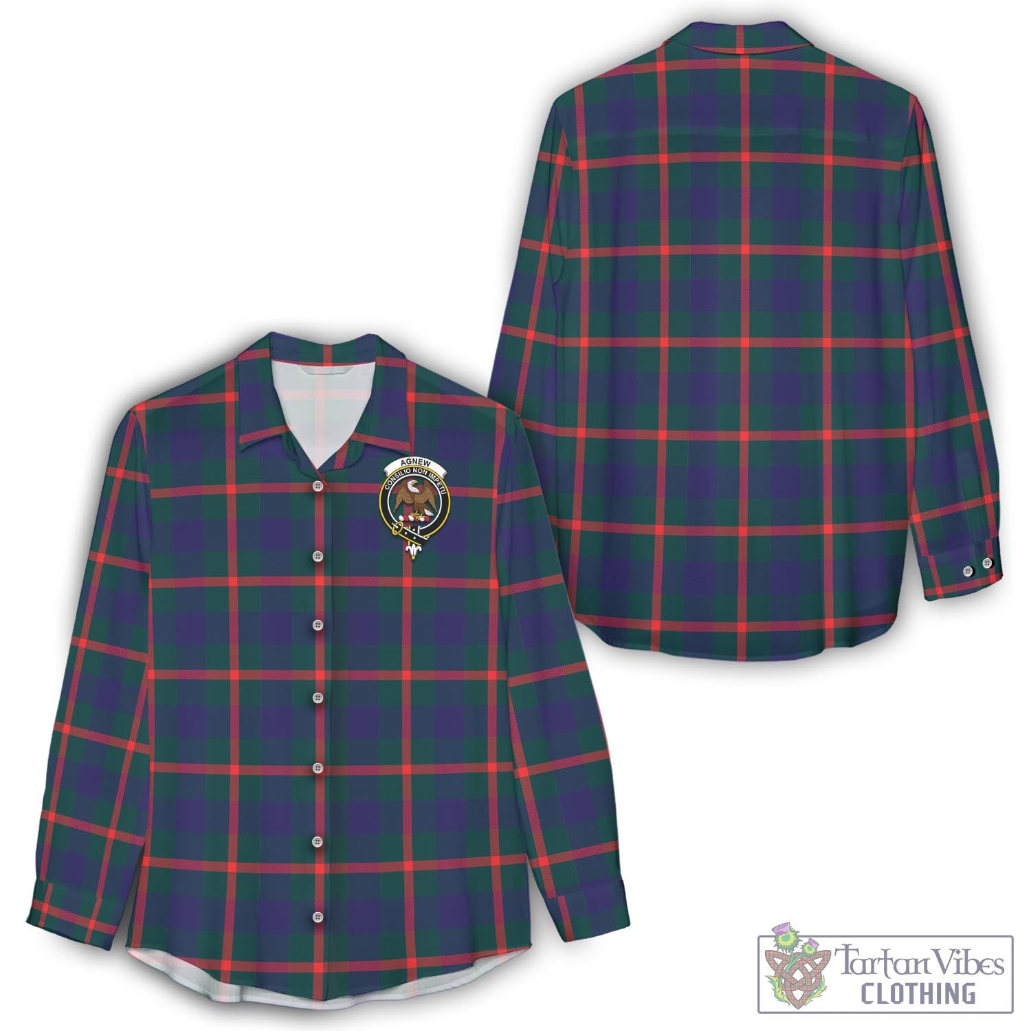 Tartan Vibes Clothing Agnew Modern Tartan Womens Casual Shirt with Family Crest