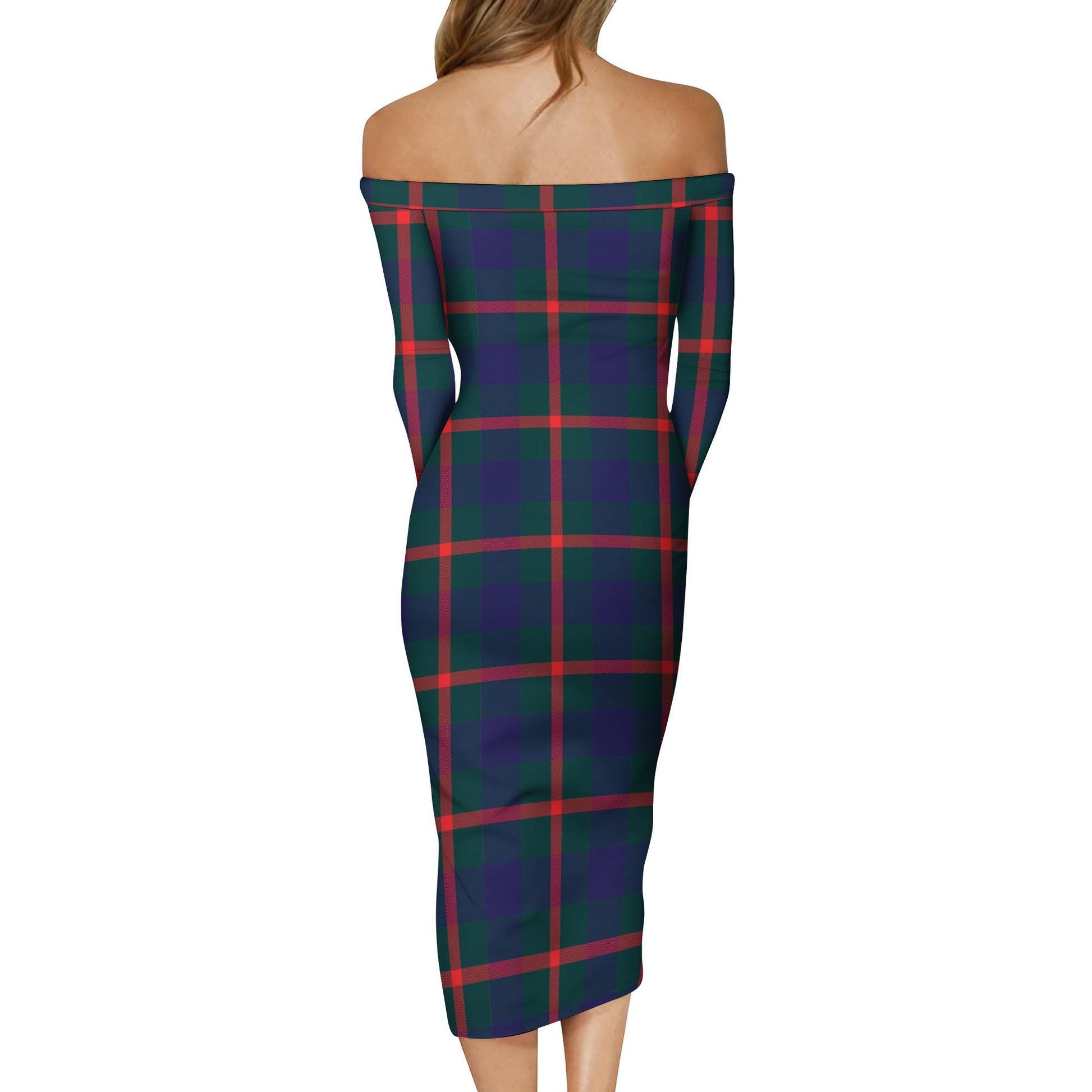 Agnew Modern Tartan Off Shoulder Lady Dress - Tartanvibesclothing