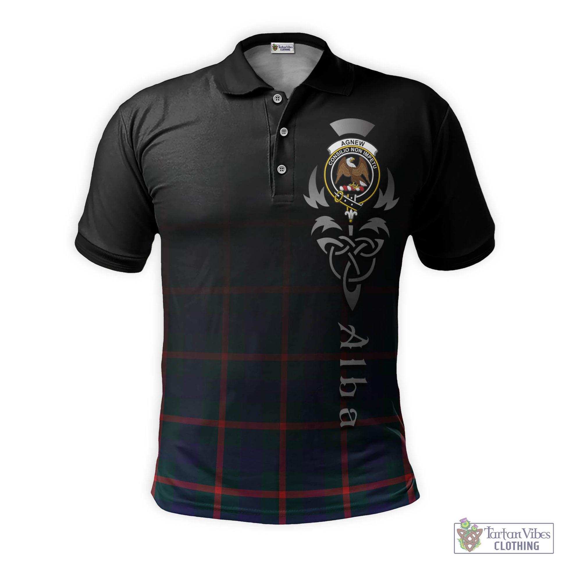 Tartan Vibes Clothing Agnew Modern Tartan Polo Shirt Featuring Alba Gu Brath Family Crest Celtic Inspired