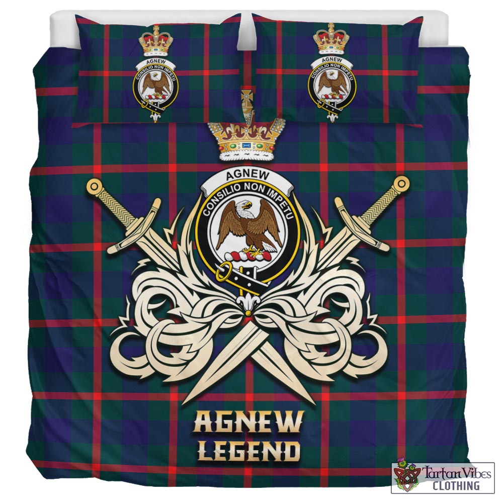 Tartan Vibes Clothing Agnew Modern Tartan Bedding Set with Clan Crest and the Golden Sword of Courageous Legacy