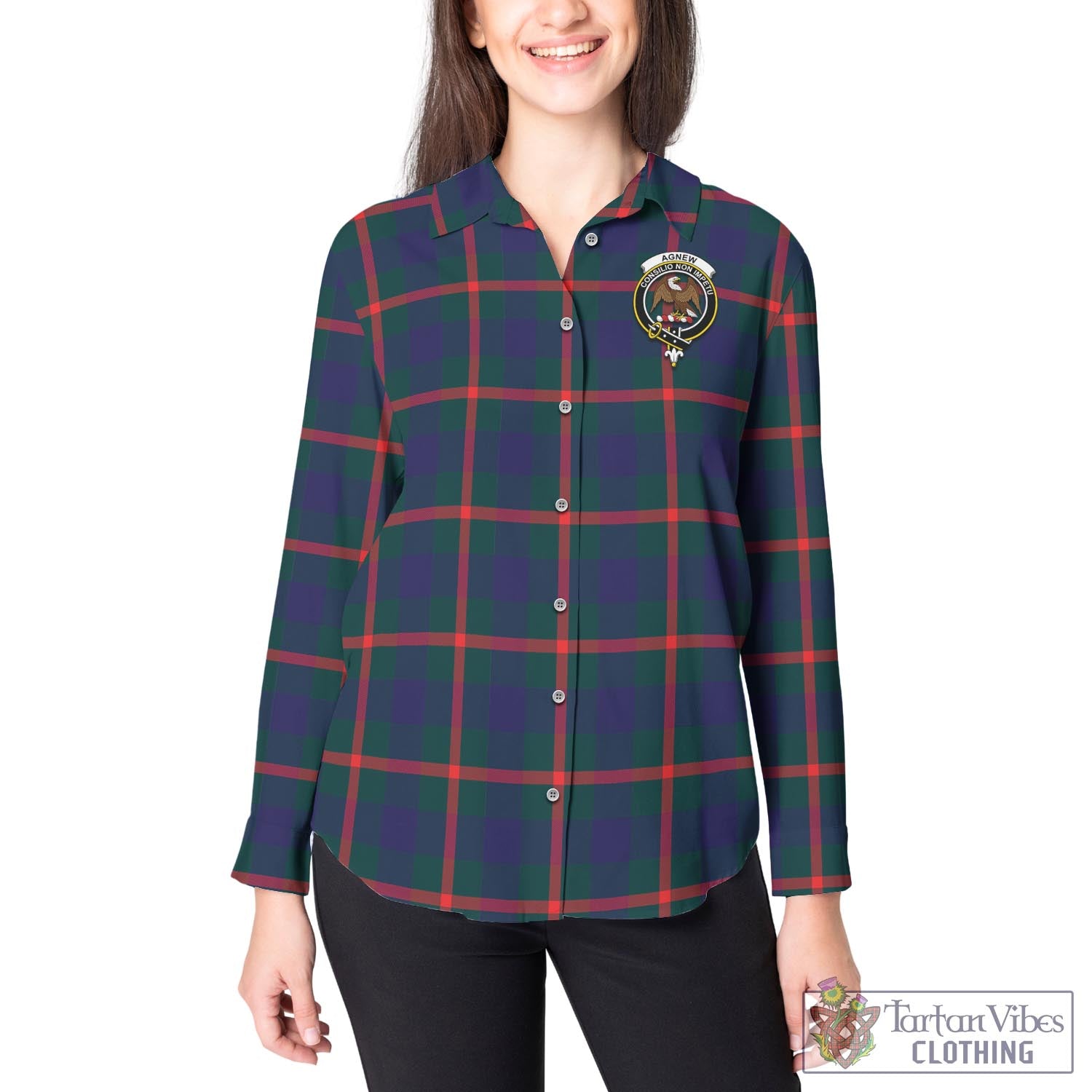 Tartan Vibes Clothing Agnew Modern Tartan Womens Casual Shirt with Family Crest