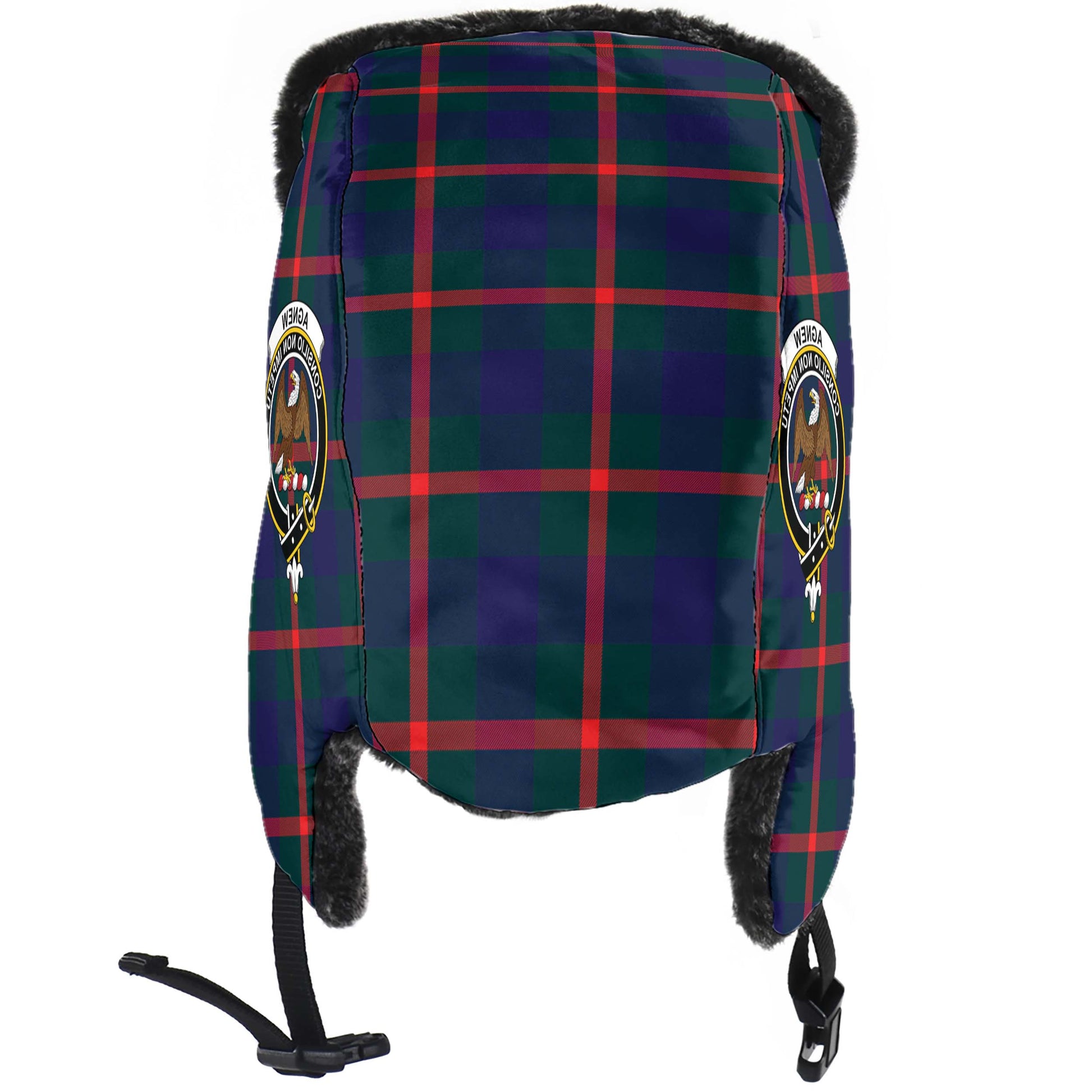 Agnew Modern Tartan Winter Trapper Hat with Family Crest - Tartanvibesclothing