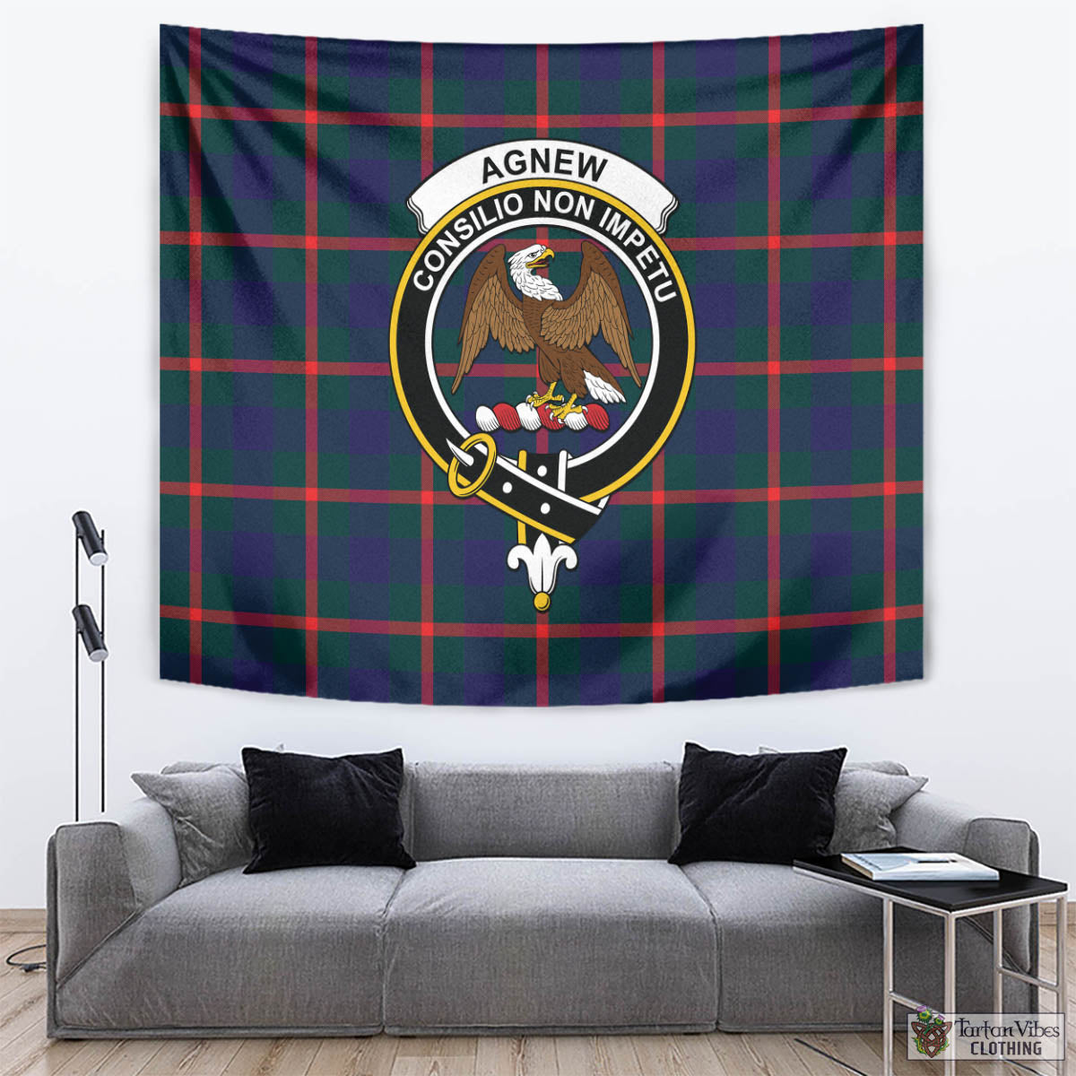 Tartan Vibes Clothing Agnew Modern Tartan Tapestry Wall Hanging and Home Decor for Room with Family Crest
