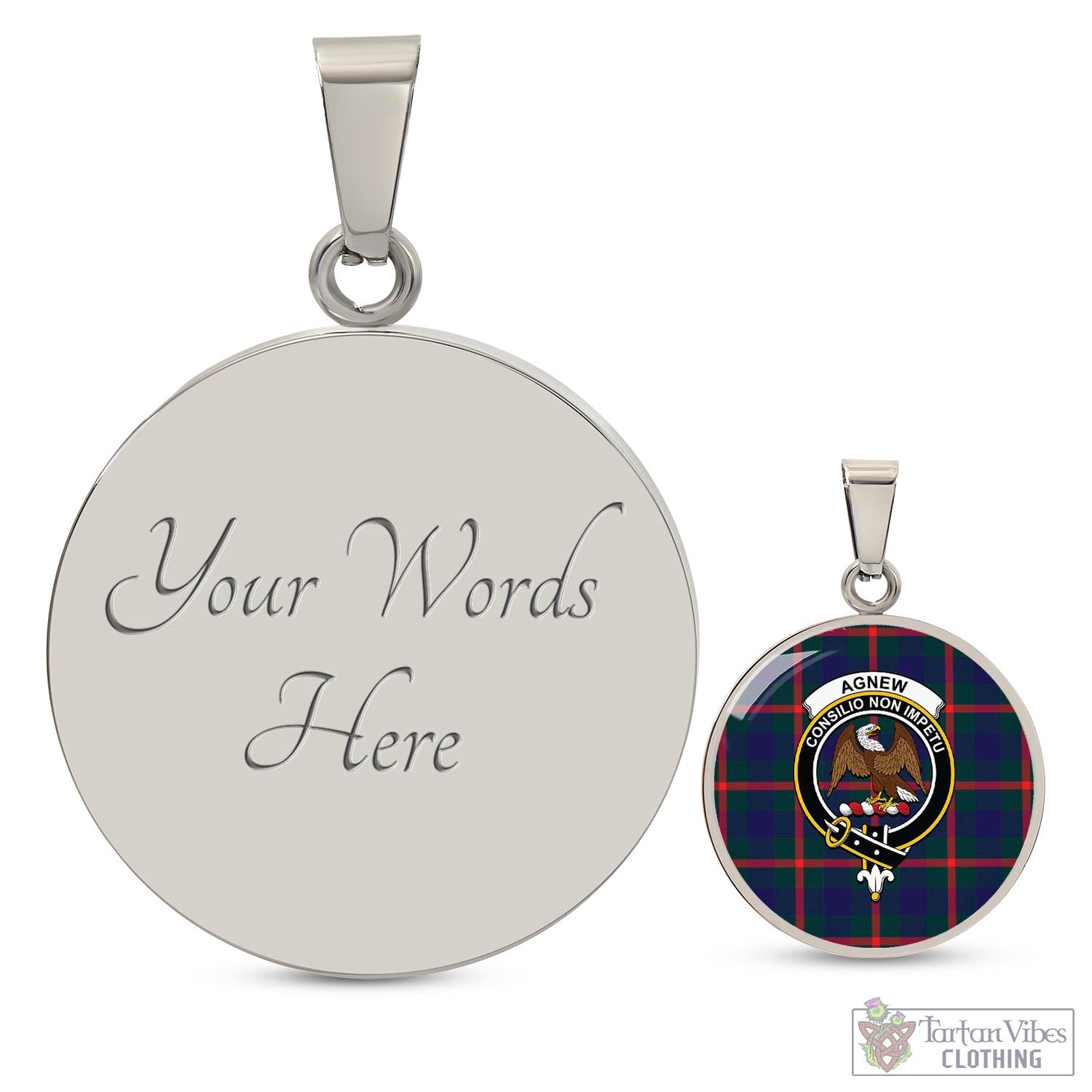 Tartan Vibes Clothing Agnew Modern Tartan Circle Necklace with Family Crest