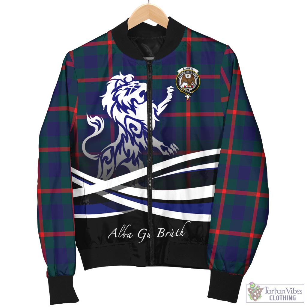 Tartan Vibes Clothing Agnew Modern Tartan Bomber Jacket with Alba Gu Brath Regal Lion Emblem