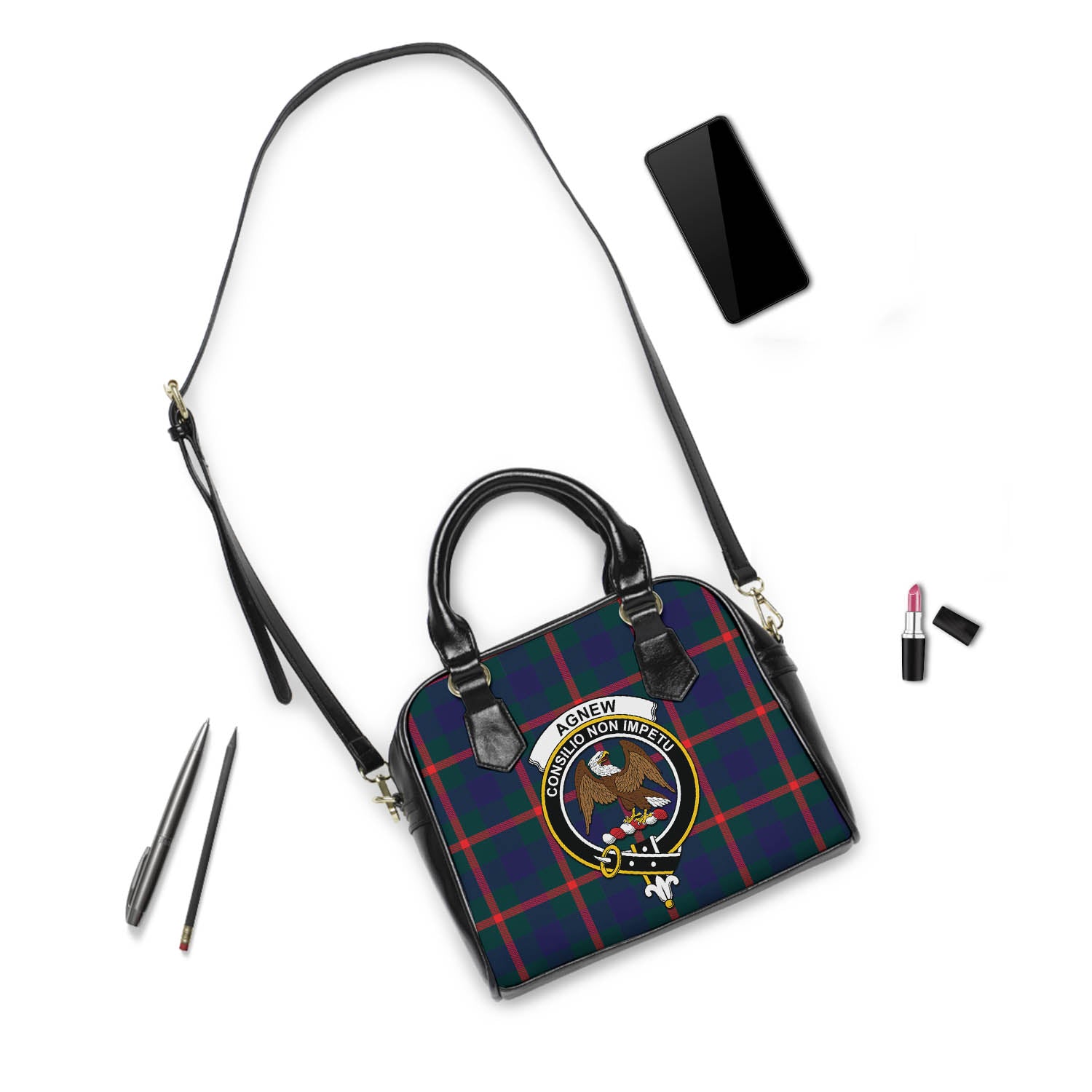 Agnew Modern Tartan Shoulder Handbags with Family Crest - Tartanvibesclothing