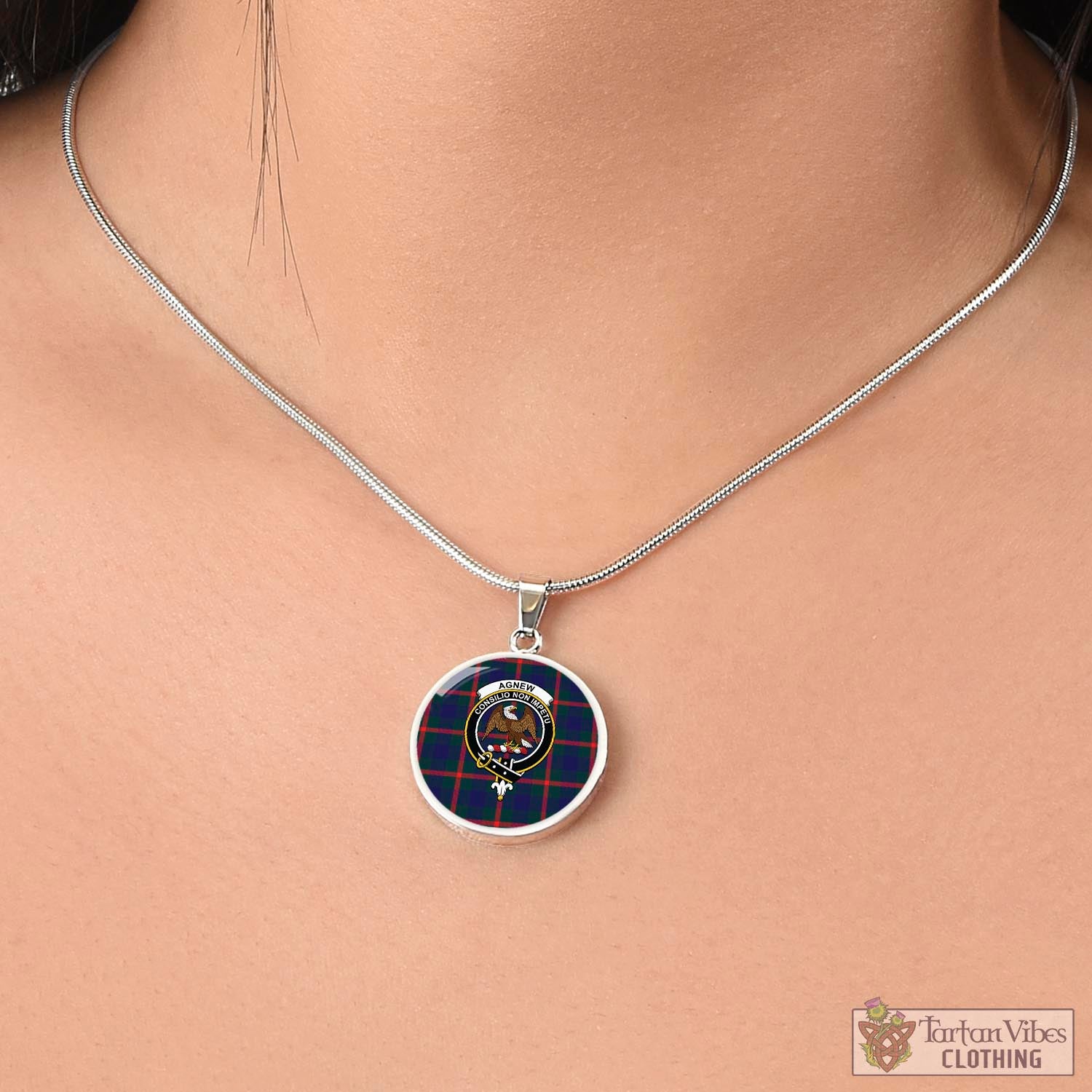 Tartan Vibes Clothing Agnew Modern Tartan Circle Necklace with Family Crest
