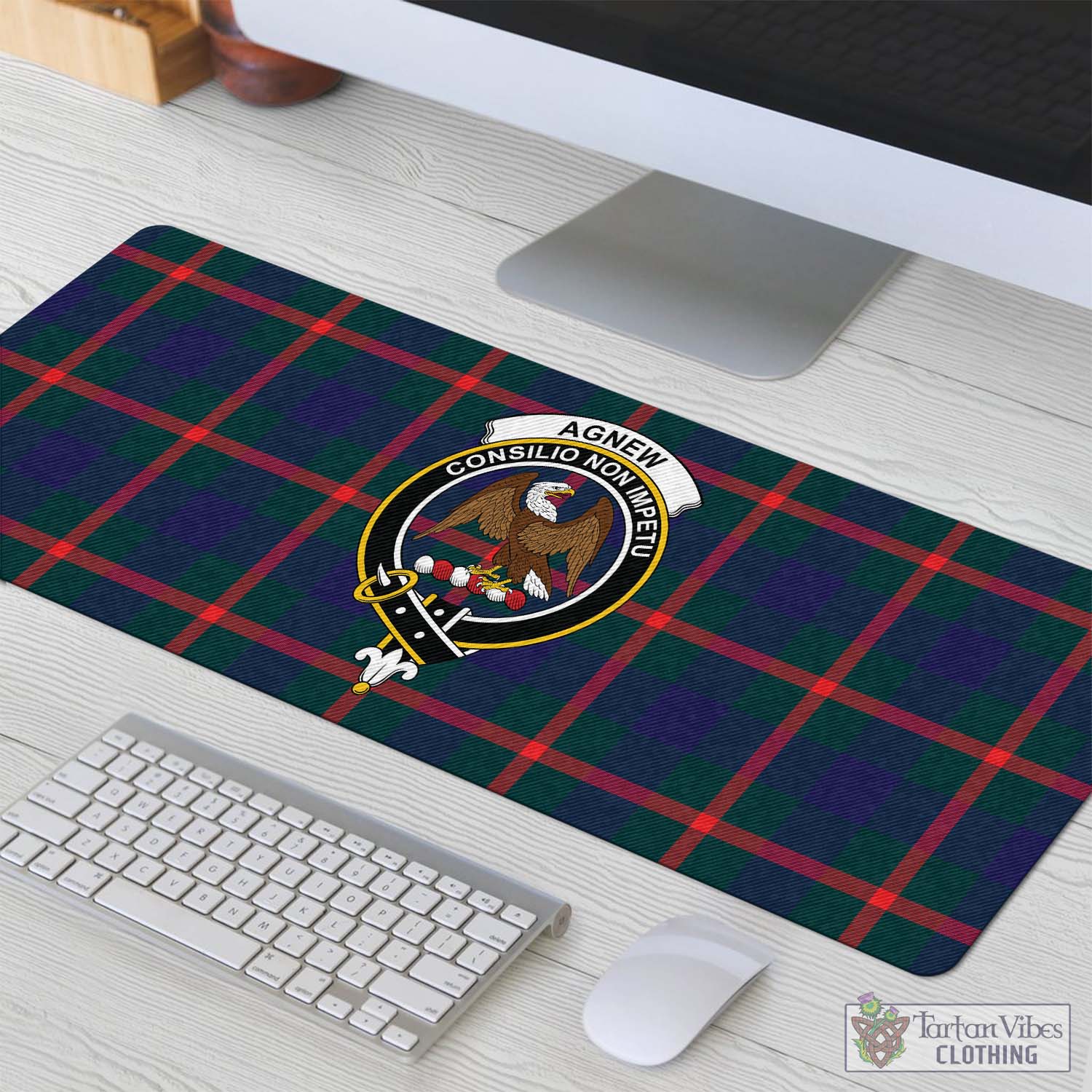 Tartan Vibes Clothing Agnew Modern Tartan Mouse Pad with Family Crest