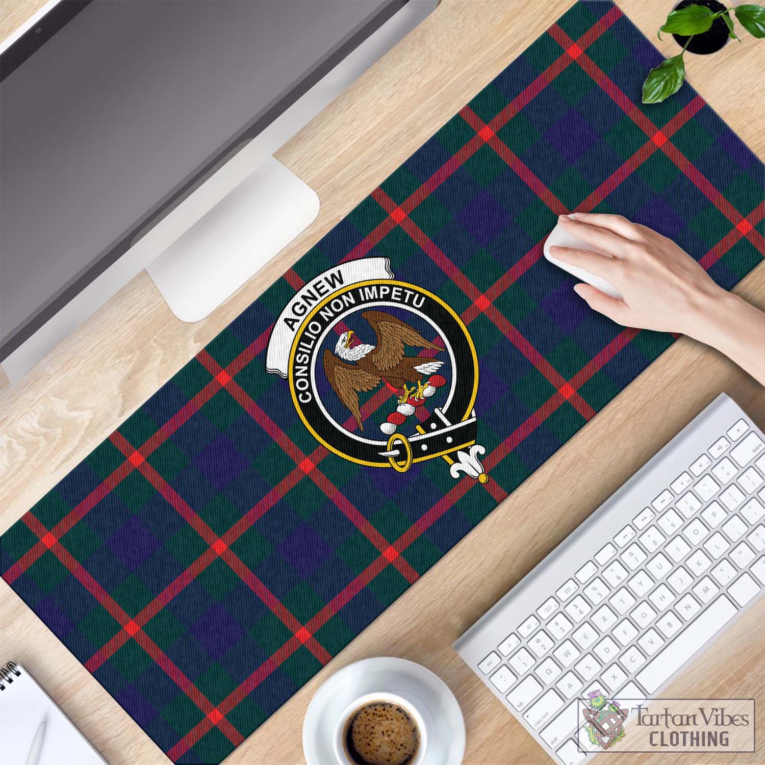 Tartan Vibes Clothing Agnew Modern Tartan Mouse Pad with Family Crest