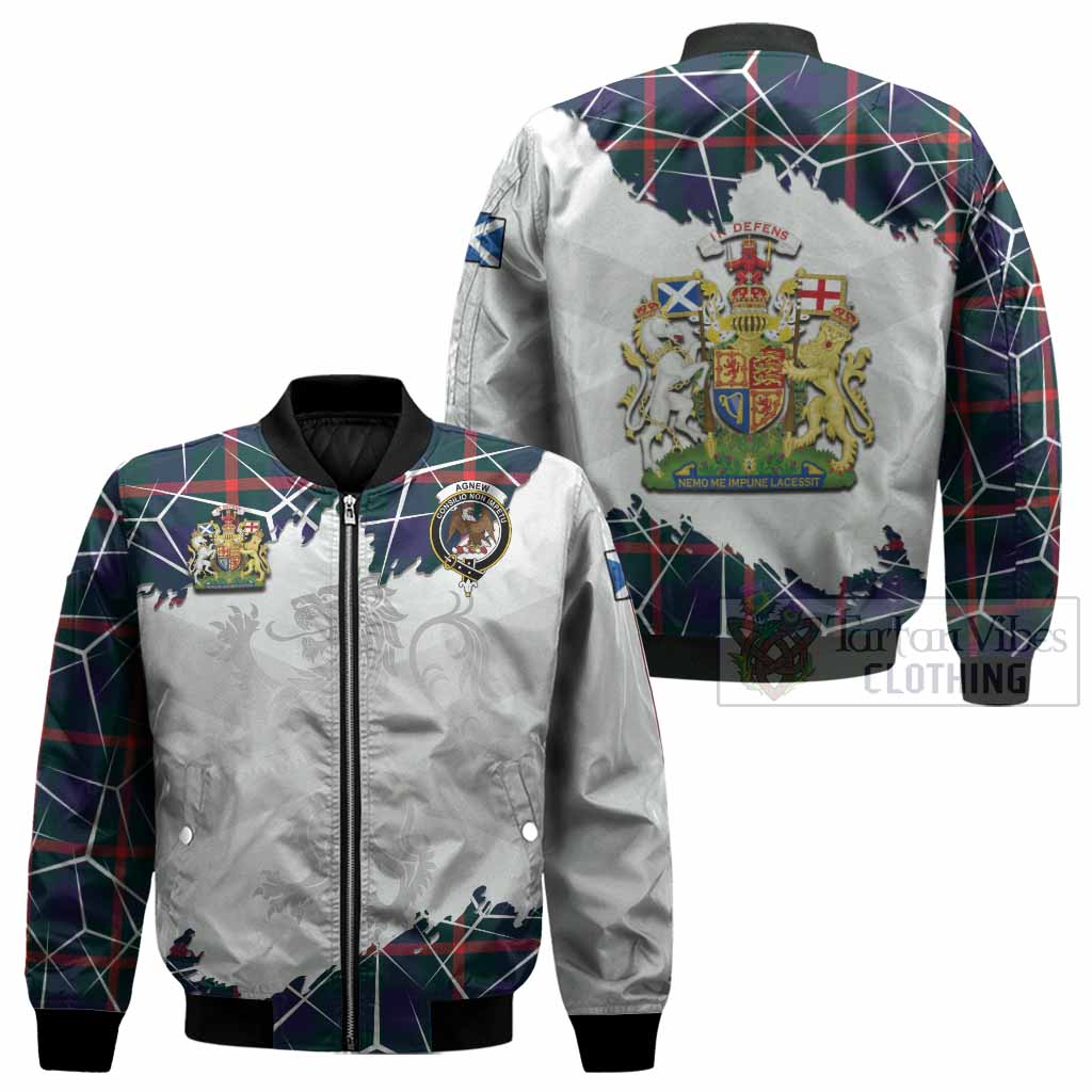 Agnew Tartan Bomber Jacket with Family Crest and Lion Rampant Grunge Style