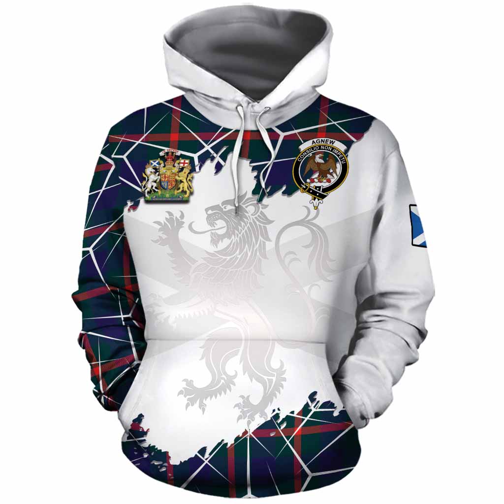 Agnew Tartan Cotton Hoodie with Family Crest and Lion Rampant Grunge Style