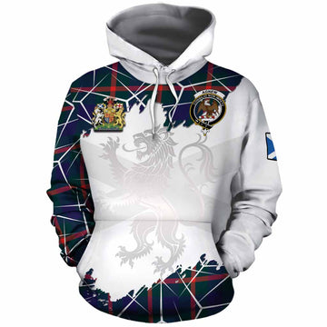 Agnew Tartan Cotton Hoodie with Family Crest and Lion Rampant Grunge Style