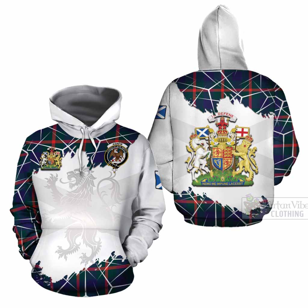 Agnew Tartan Cotton Hoodie with Family Crest and Lion Rampant Grunge Style