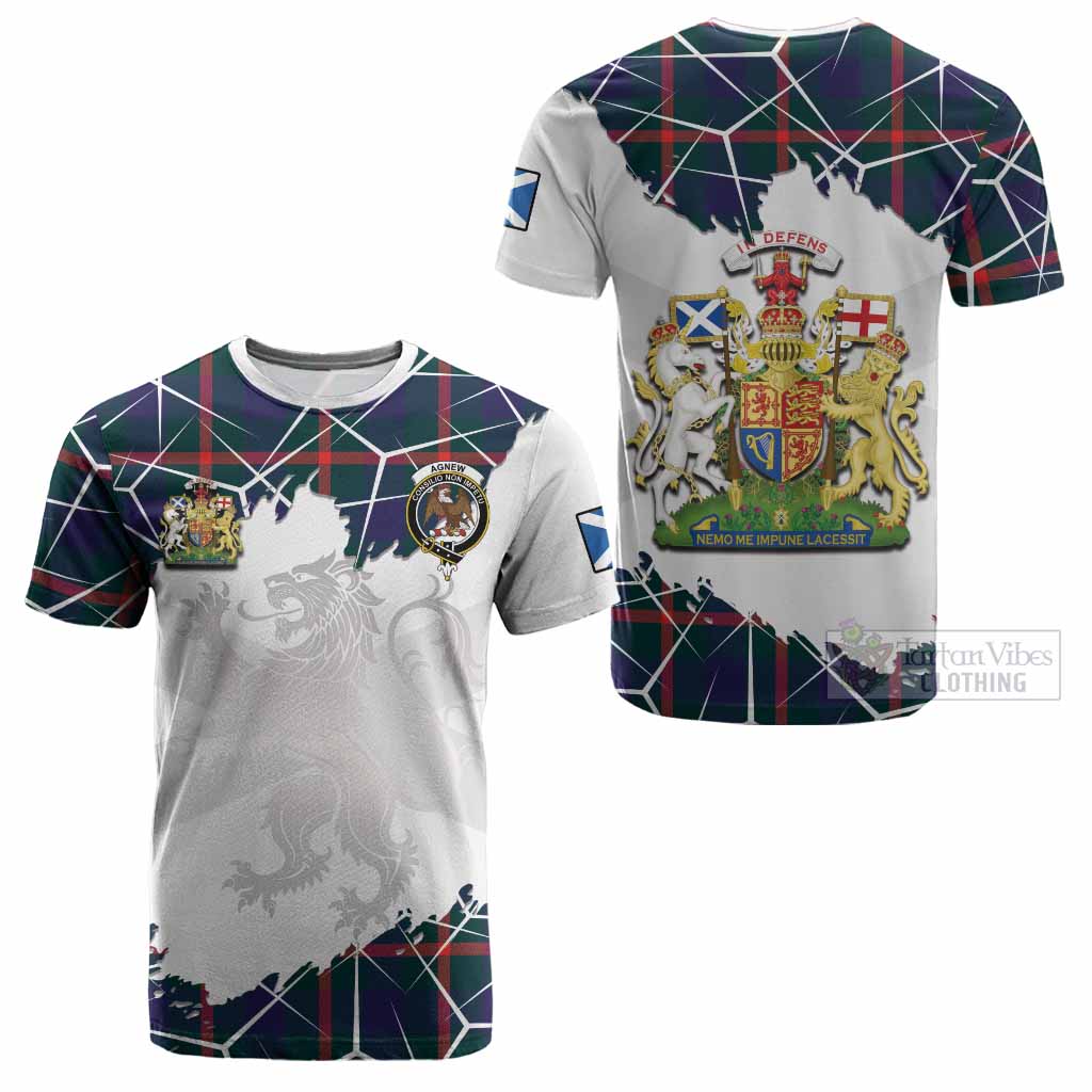 Agnew Tartan Cotton T-shirt with Family Crest and Lion Rampant Grunge Style