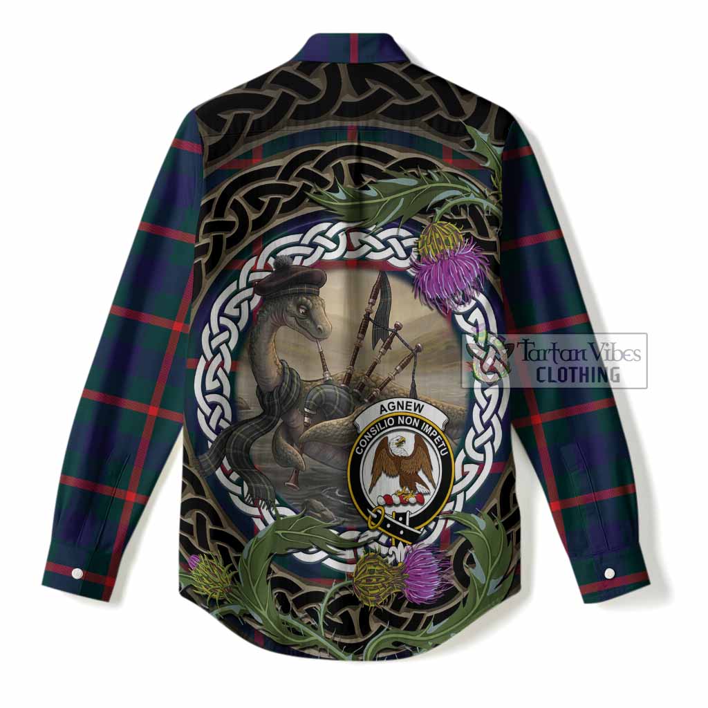 Agnew Tartan Crest Bagpipe Nessie Women Casual Shirt Scottish Loch Ness Monster Celtic Thistle