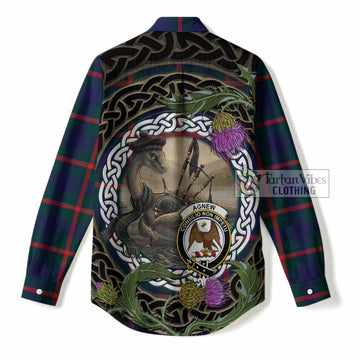 Agnew Tartan Crest Bagpipe Nessie Women Casual Shirt Scottish Loch Ness Monster Celtic Thistle