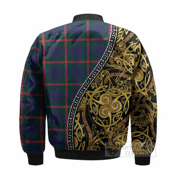Agnew Tartan Crest Bomber Jacket Celtic Knot and Triple Trickle Spiral Symbols