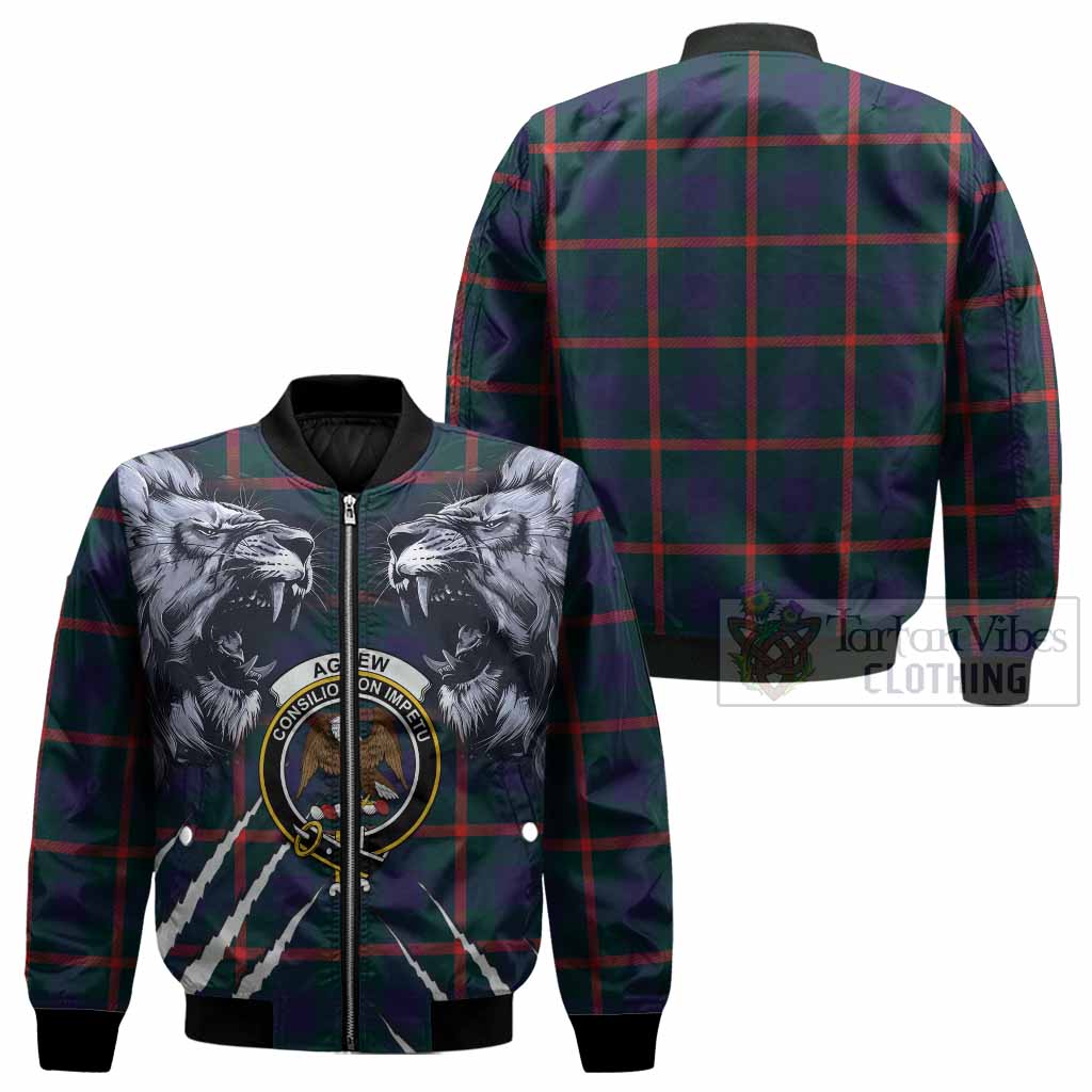 Agnew Tartan Crest Bomber Jacket Ferocious Lion Style