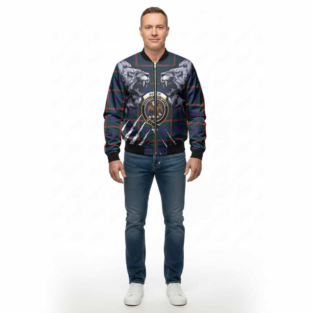 Agnew Tartan Crest Bomber Jacket Ferocious Lion Style