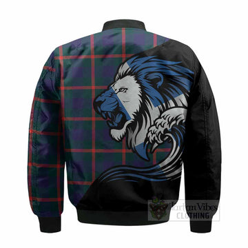 Agnew Tartan Crest Bomber Jacket Scottish Golden Lions Wave Flow