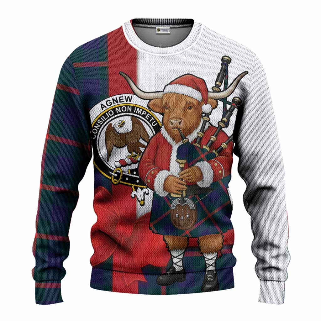 Agnew Tartan Crest Christmas Christmas Ugly Sweater Highland Cow Bagpipes Coquette Bow Style