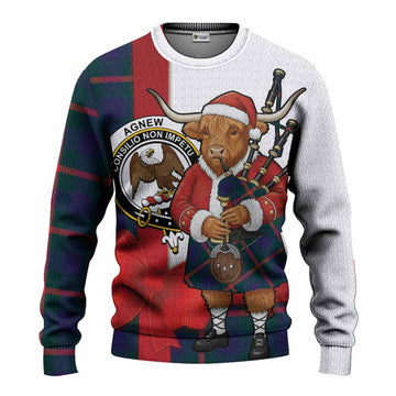 Agnew Tartan Crest Christmas Christmas Ugly Sweater Highland Cow Bagpipes Coquette Bow Style