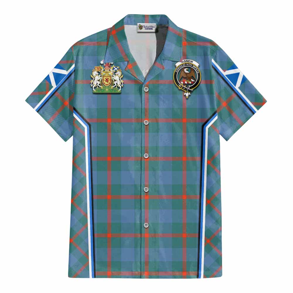 Agnew Tartan Crest Cotton Hawaiian Shirt Scotland Coat of Arm Flag Style - Tartan Vibes Clothing