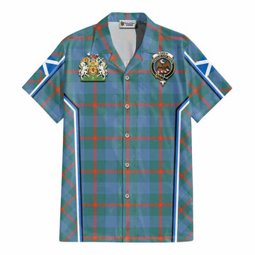 Agnew Tartan Crest Cotton Hawaiian Shirt Scotland Coat of Arm Flag Style