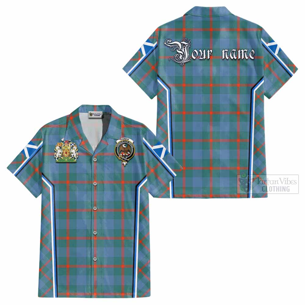 Agnew Tartan Crest Cotton Hawaiian Shirt Scotland Coat of Arm Flag Style - Tartan Vibes Clothing