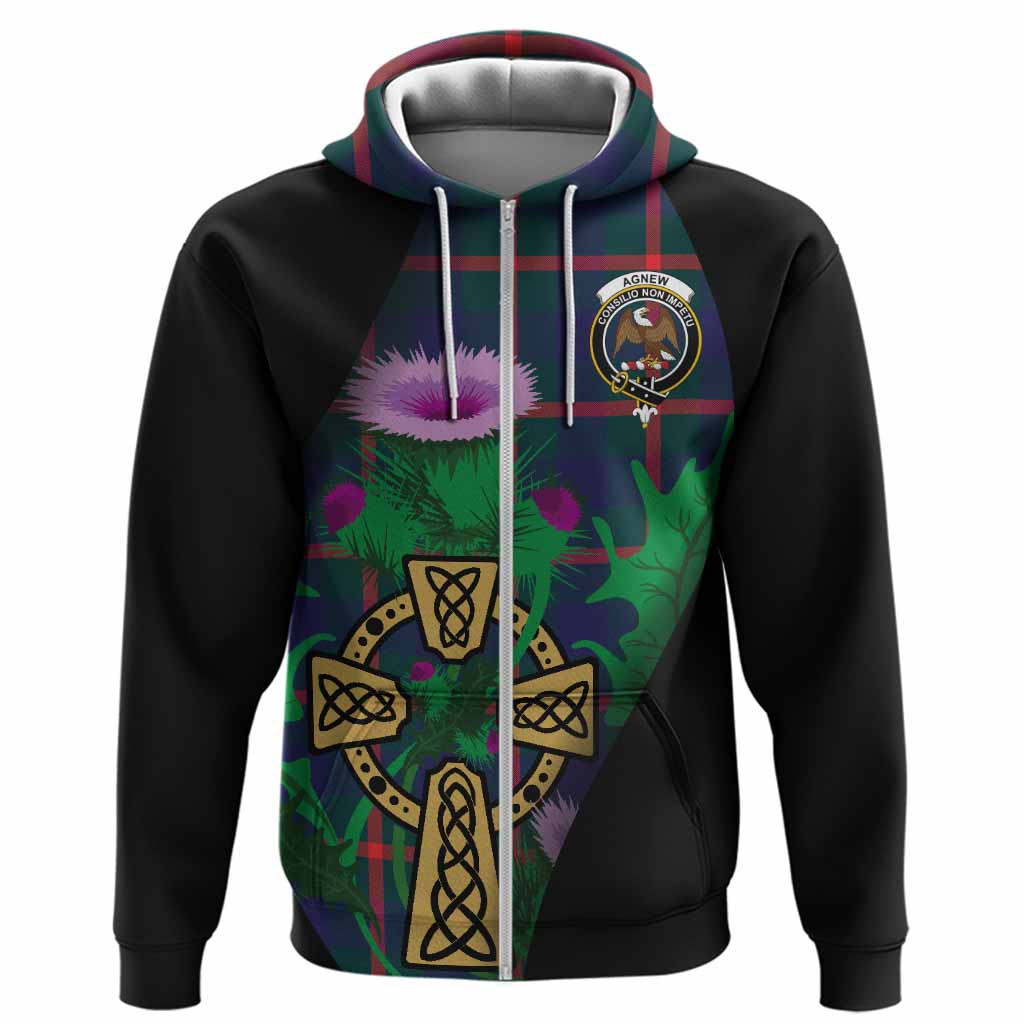 Agnew Tartan Crest Hoodie Celtic Cross Thistle Flowers