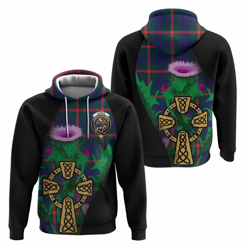 Agnew Tartan Crest Hoodie Celtic Cross Thistle Flowers