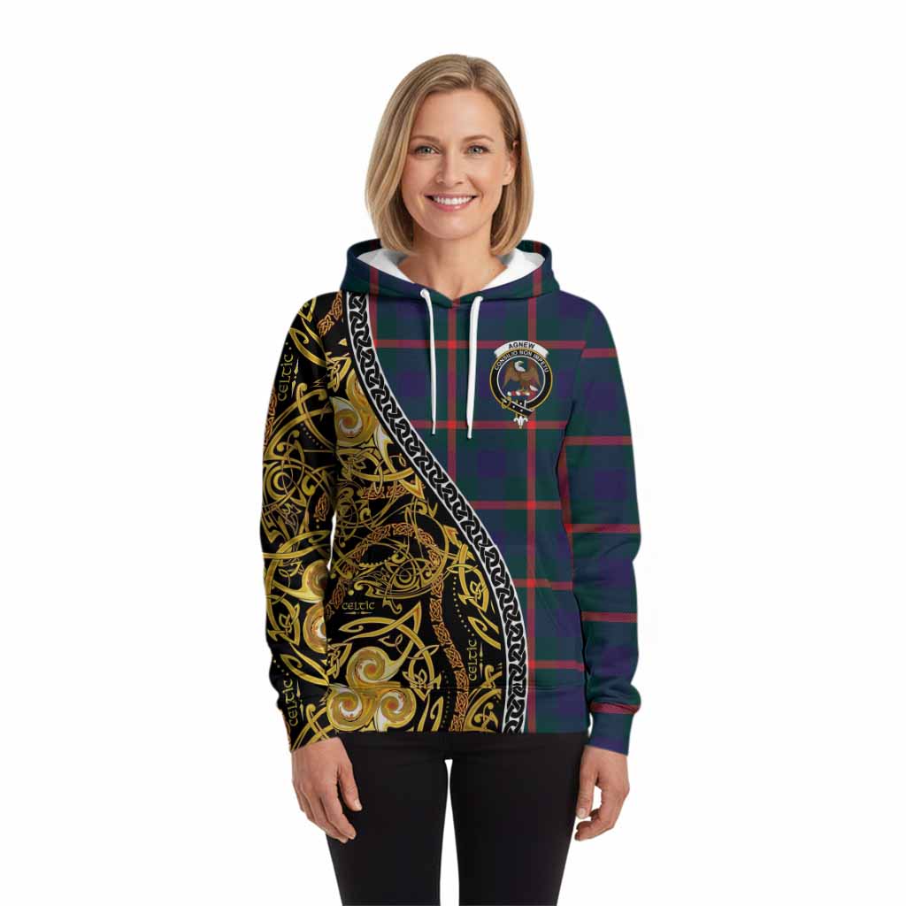Agnew Tartan Crest Hoodie Celtic Knot and Triple Trickle Spiral Symbols