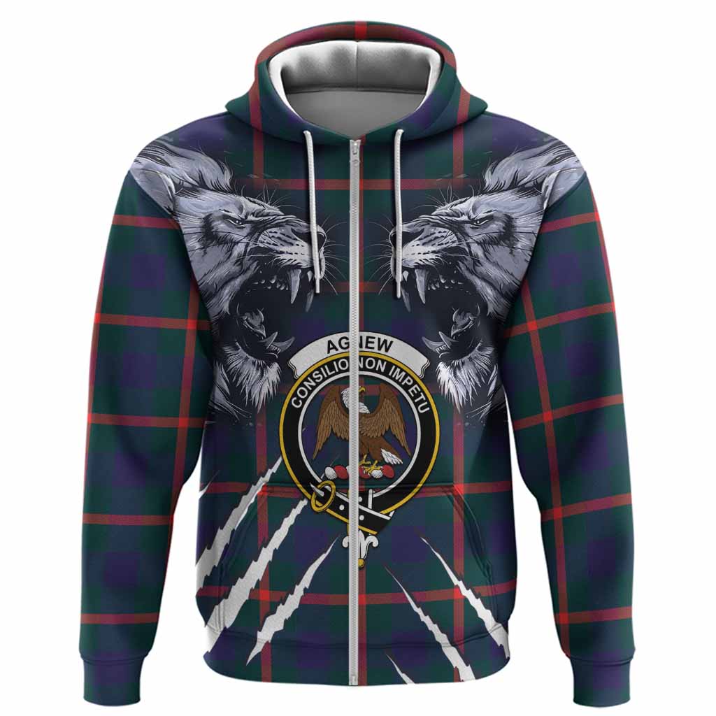 Agnew Tartan Crest Hoodie Ferocious Lion Style