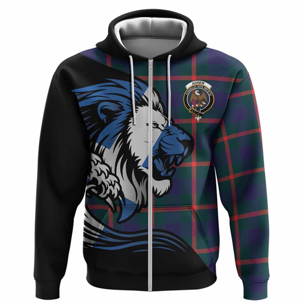 Agnew Tartan Crest Hoodie Scottish Golden Lions Wave Flow