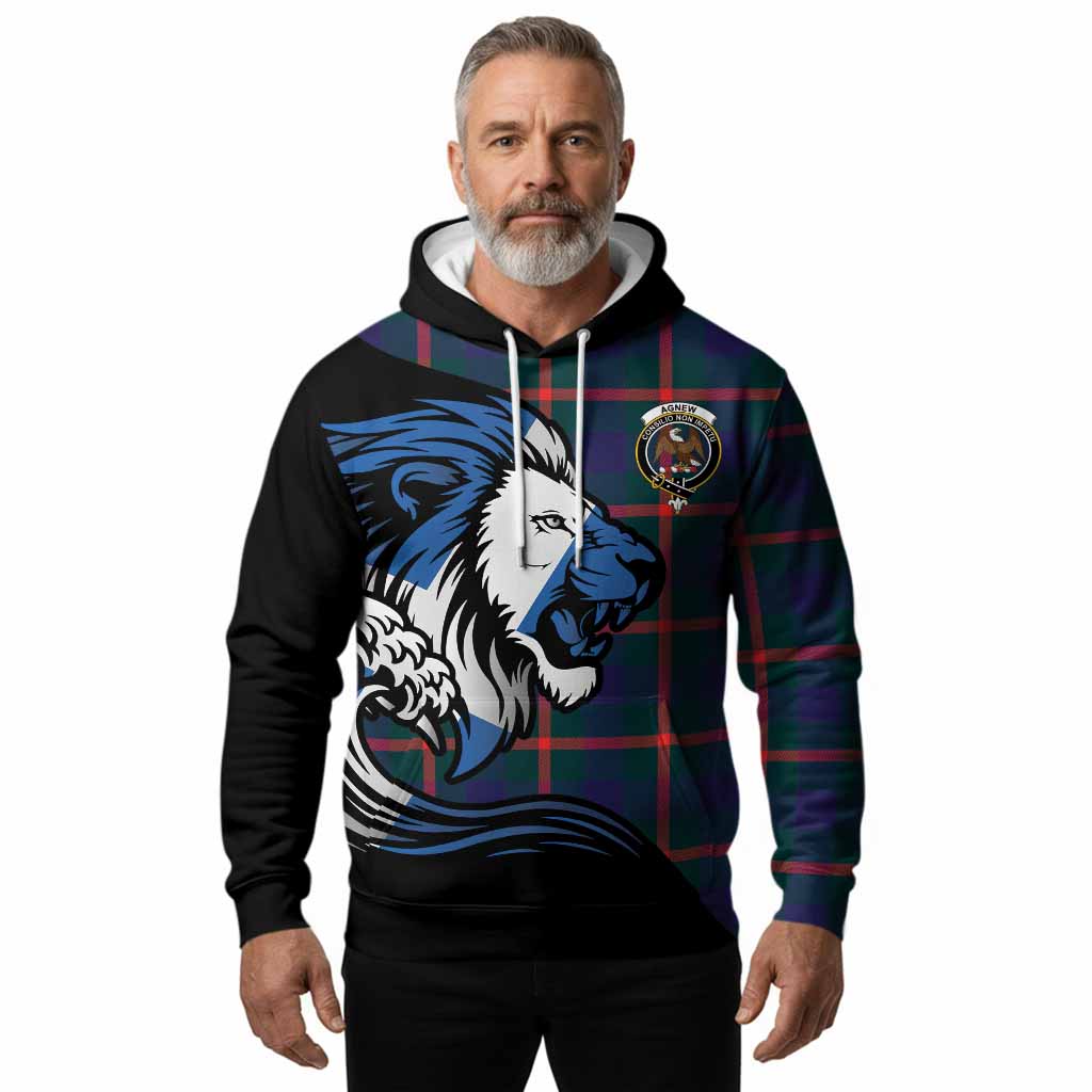 Agnew Tartan Crest Hoodie Scottish Golden Lions Wave Flow