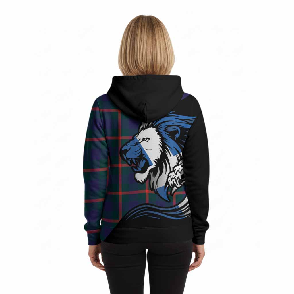 Agnew Tartan Crest Hoodie Scottish Golden Lions Wave Flow