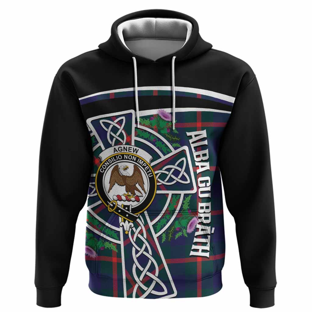 Agnew Tartan Crest Hoodie Scottish Thistle Celtic Cross Alba Gu Brath