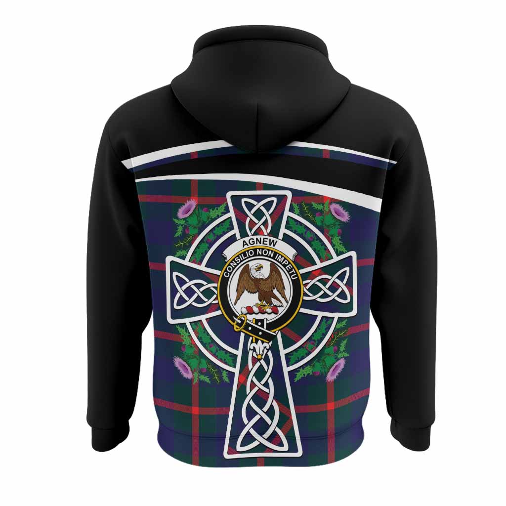 Agnew Tartan Crest Hoodie Scottish Thistle Celtic Cross Alba Gu Brath